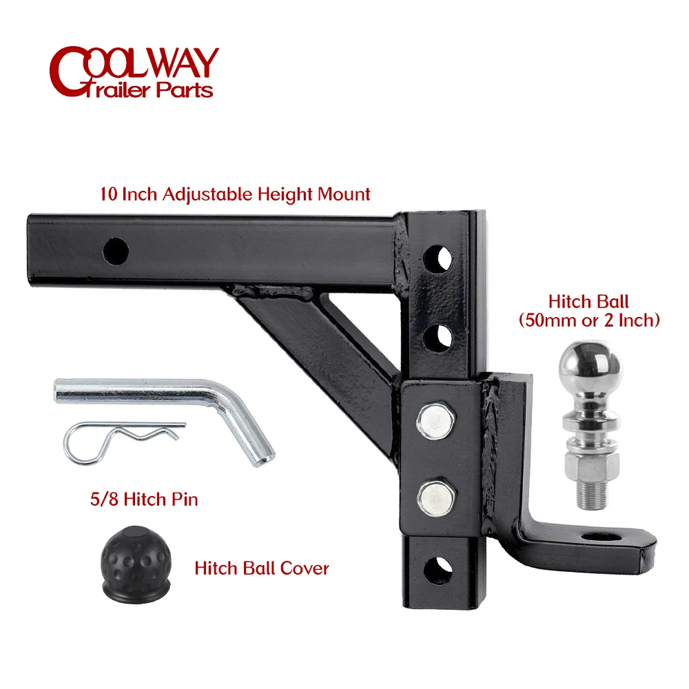 10 "Verstelbare 4 Niveau Trailer Drop Hitch Ball Mount Tow voor 2" Ontvanger Met 50mm Bal RV onderdelen Camper Caravan Accessoires