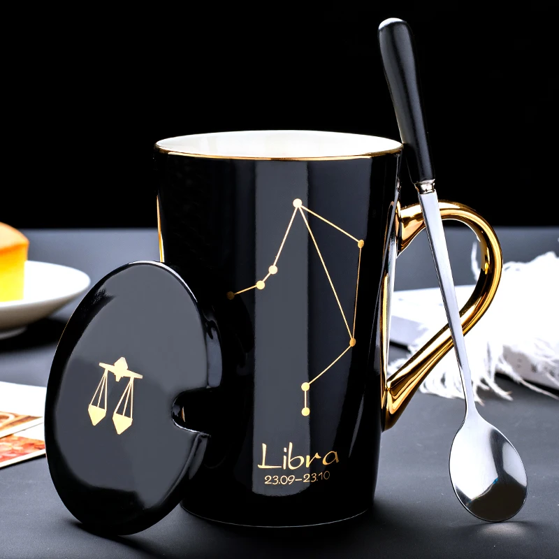 Bone China Mugs with Gold-Painted Handle 12 Constellation Mugs Creative Ceramic Mugs Gift for Friends Taza Office New 420ml