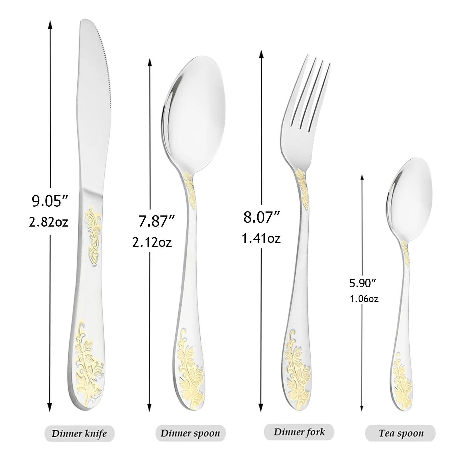 6/24Piece Gold Flower 304 Stainless Steel Luxury Cutlery Set Silverware Set Dinnerware Set Knife Spoons Fork Wedding Tableware