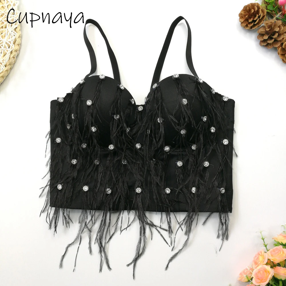 

Cupnaya Diamante Tassel Women Sexy Push Up Padded Bustier Nightclub Girl Crop Top Bralette Corset Camisole Black Pink White