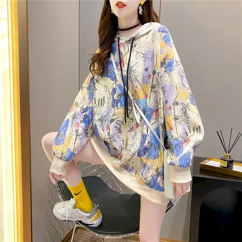 Graffiti Hoodies Womens Thin Korean Loose Autumn Winter 2024 New All-match Ins Hooded Jacket Harajuku Hoodie Sweatshirt Women