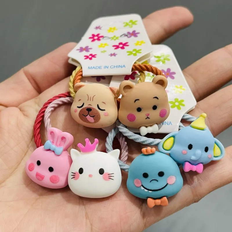 

2Pcs Different Cute Animals Dog Cat Hair ring Hair Bands Headwear Girls Rubber Band Elastic Hair Bands Children Hair Accessories