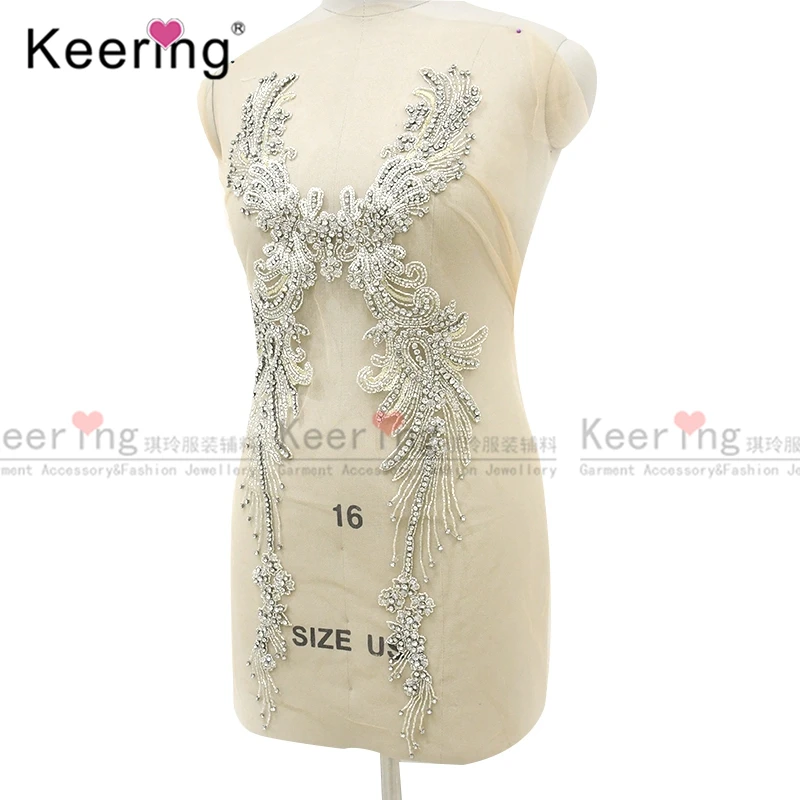 Keering Blingbling Silver Crytal Rhinestone Corpo para Vestido de Noiva