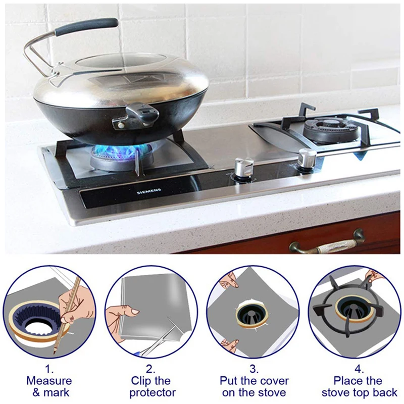 4pcs/set Stove Protector Cover Liner Gas Stove Protector Gas Stove Stovetop Burner Protector Mat Cooker Cover Kitchen Accessorie