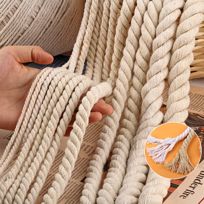 100% Cotton Cords 3 Shares Twisted Cotton Rope For Home Decor DIY Home Textile Accessories 5/6/8/10/15/18/20mm