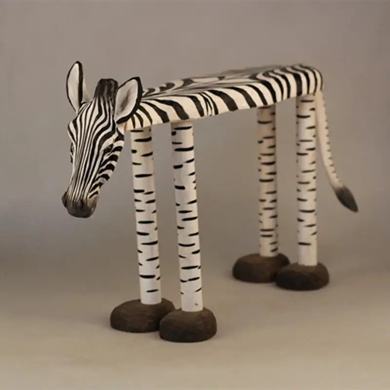 Home Decor Solid Wood Hand Carving Animals Zebra Shoe Changing Stools Shoe Stools Porch Adult Stool Make Up Stool Foyer Stool