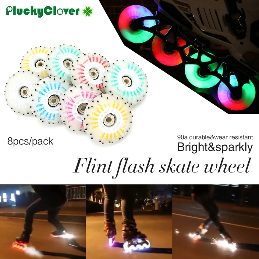 Rueda de patín con Flash Flint Spark, 8 piezas, 72mm, 76mm, 80mm, rueda de piedra de fuego, patines en línea Slalom, ruedas de Patinaje con luz Led