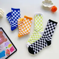 Unisex Men Women Harajuku Trend Checkerboard Socks Korea Geometric Checkered Socks Men Hip Hop Cotton Streetwear Novelty Socks