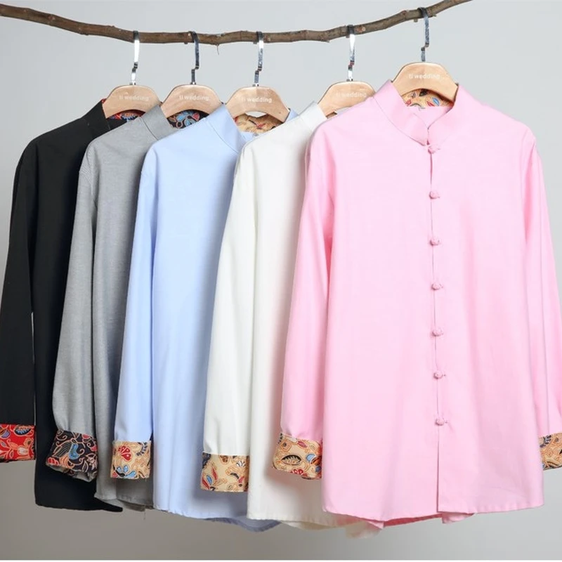 

Autumn New Men'S Long Sleeve Kung Fu Shirt Traditional Chinese Improved Loose Blouse Tops 100% Cotton T-Shirts For Male Tops