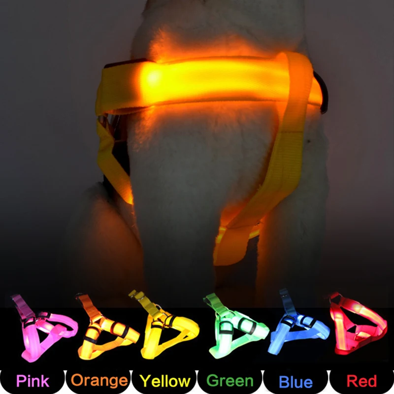 USB Rechargeable Luminous Dog Harness No Pull LED Light Night Safety Nylon Pet Dog Collar Led Glowing Dog Light Harness Running