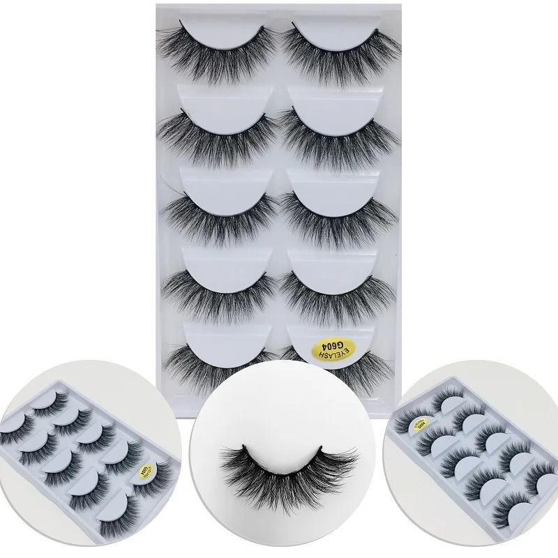 Natural Dense Faux Mink Eyelashes Fluffy Soft Light Handmade Reusable 5 Pairs Curly Fake Lashes Strip Eyelash Extensions