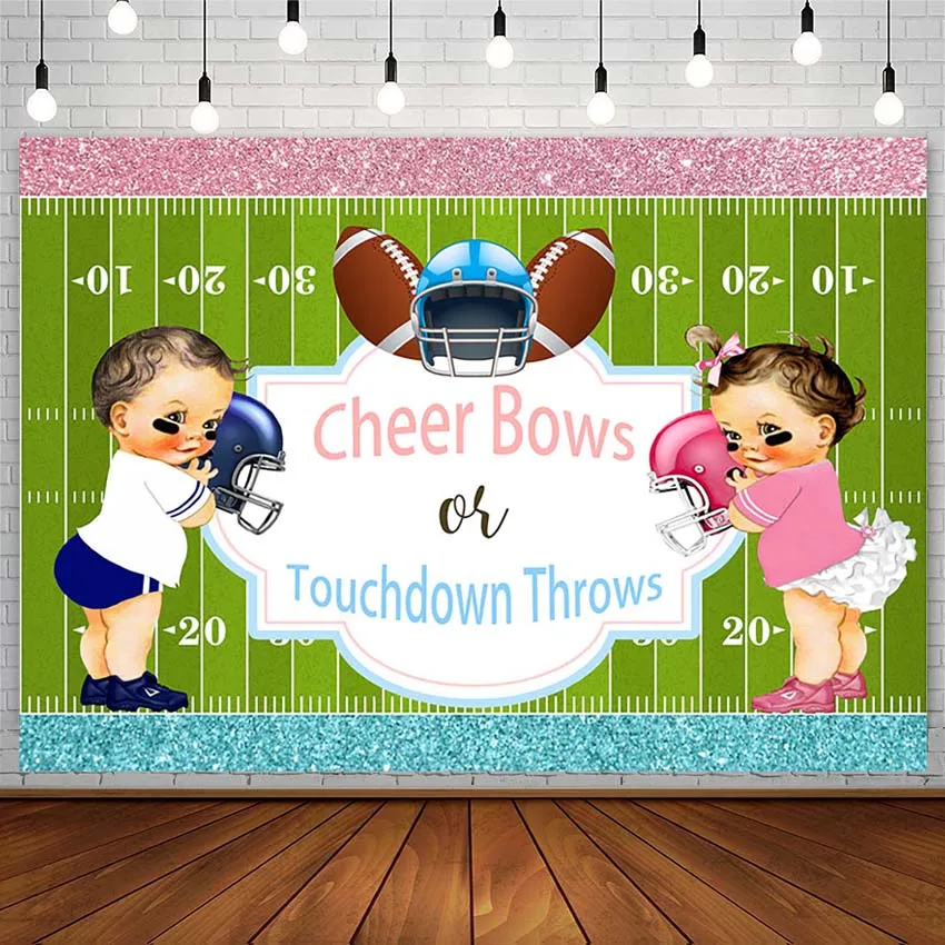 

Gender Reveal Party Backdrop Cheer Bow Or Touchdown Throw Boy Or Girl Pink Blue Rugby Football Photography Background Photophone