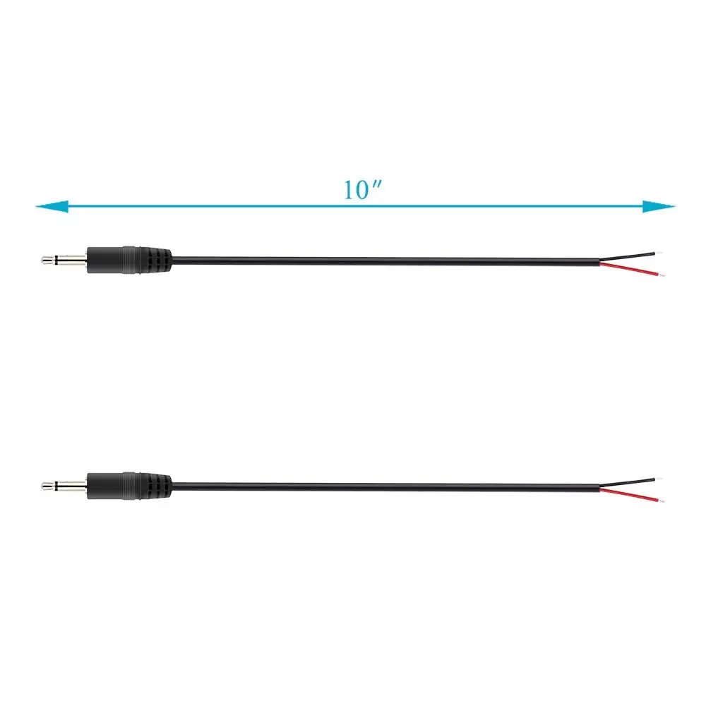 Repuesto de enchufe macho de 3,5mm a Cable desnudo, extremo abierto TS, 2 polos Mono, 1/8 ", 3,5mm, reparación de Cable de Audio, 2 paquetes