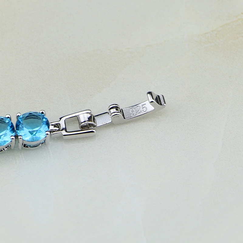 Precious Round Sky Blue Australian Crystal 925 Sterling Silver Chain Link Bracelet Charm Vintage For Women Christmas Gift