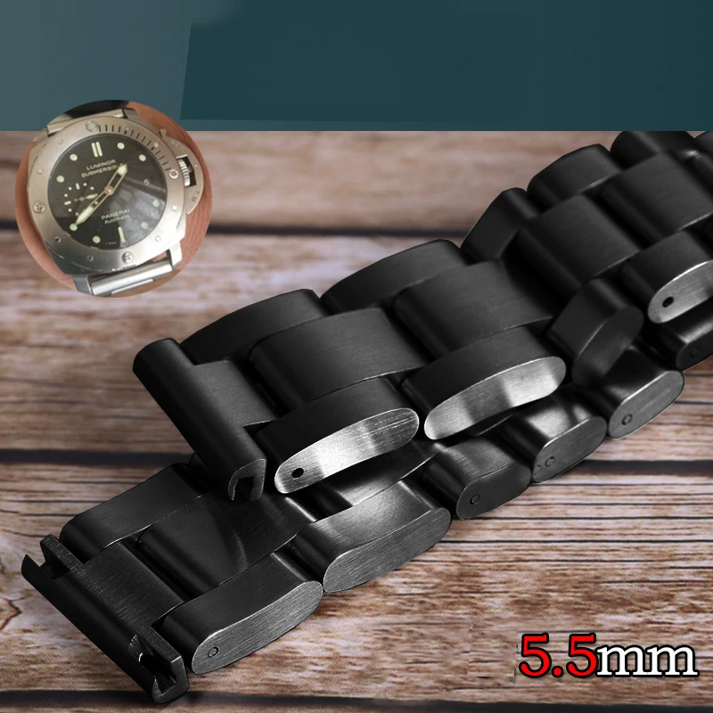 Solid thickened steel band watch strap for Seiko  No. 5 / Bernice / Panerai double safety watch chain  22mm 24mm men's wristband