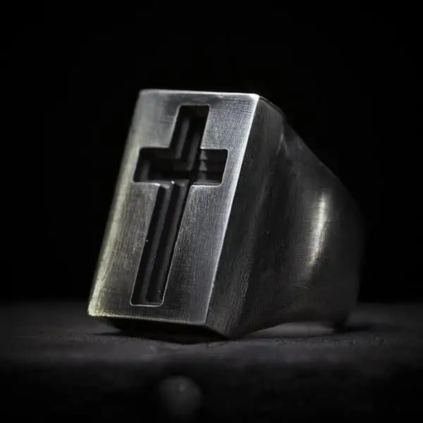 Gothic Retro Dropshipping Cross Men Jesus Rings Punk Rock Male Stainless Steel Amulet Jewelry Creativity Gift OSR608