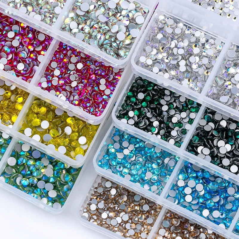 1560/1680PCS Nail Art Rhinestones Crystal Decorations Flat Back Gems Round 6 Sizes Crafts Nail Face Art Clothes Nail