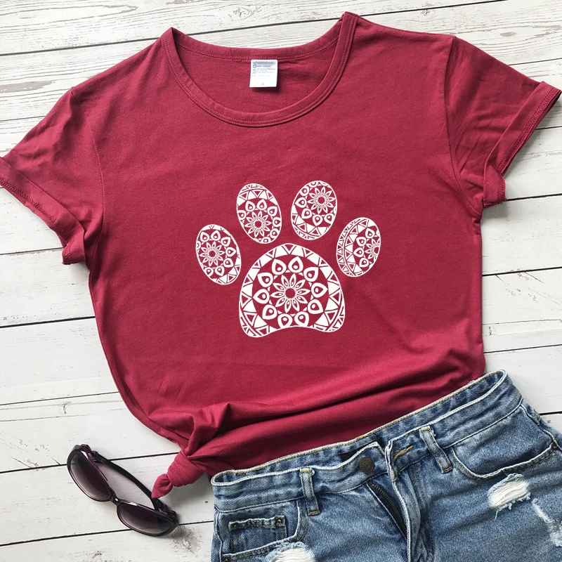 

Aesthetic Boho Dog Paw T-shirt Cute Women Mandala Cat Paw Tops Tees Summer Short Sleeve Graphic Fur Mama Gift Tshirt camiseta