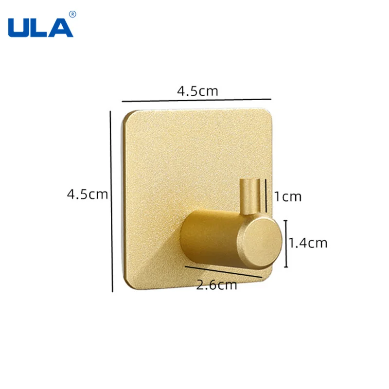 ULA Golden Wall Hooks Adhesive Home Kitchen Wall Door Hook Key Rack Kitchen Towel Hanger Aluminum Hanger Towel Robe Rack