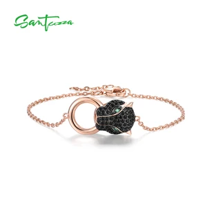 Santuzza 100% 925 Silber -Sterin -Armbänder für Frauen schwarzer Spinel Leopard Head Pantera Current Gold Gold vorhandener Schmuck vorhanden 8 HAUPTS -Panther -Armbandverkauf - №6