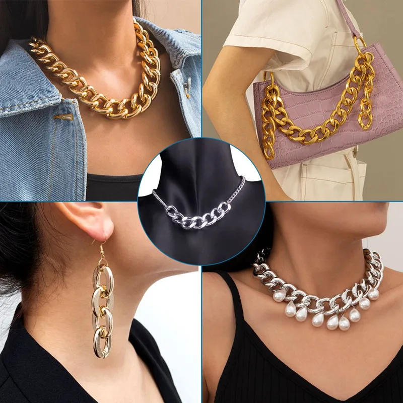Pandahall 3strands Big Handmade Plastic Curb Chain CCB Plastic Link Mixed Color for Jewelry Making 1m/strand Link: 30x21x6mm