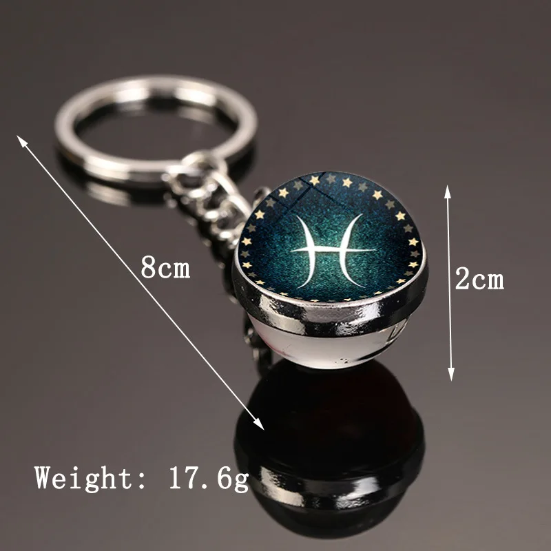 Kreative neue 12 Sternbild Schlüssel ring doppelseitige Glaskugel Schlüssel bund Zubehör Anhänger Schlüssel bund Charms Mode exquisite Geschenk – Detail 5