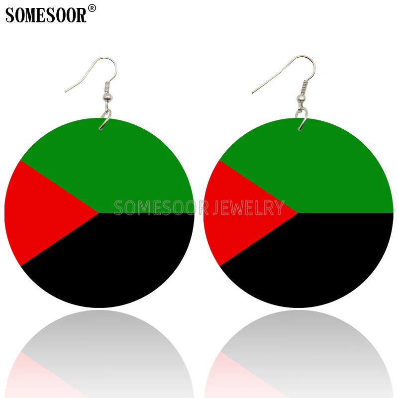 SOMESOOR Jewelry Flag Of French Overseas Provinces Wooden Both Sides Print Pendant Round Drop Earrings For Women