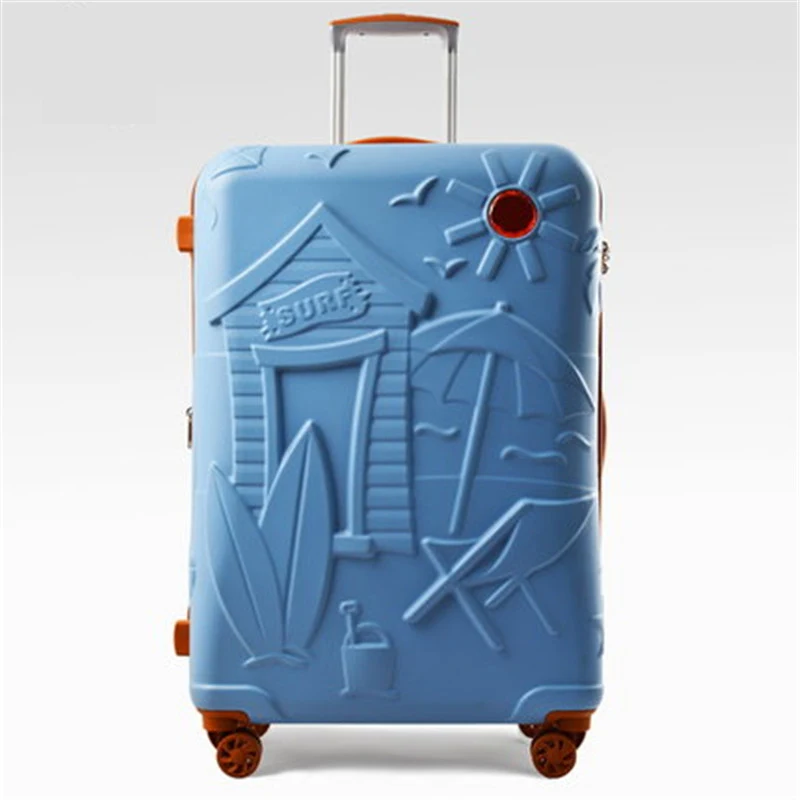 Men Beach relief printing Rolling Luggage British brand Women Trolley Suitcase Wheels mala Carry On Travel Bag Hardside Trunk