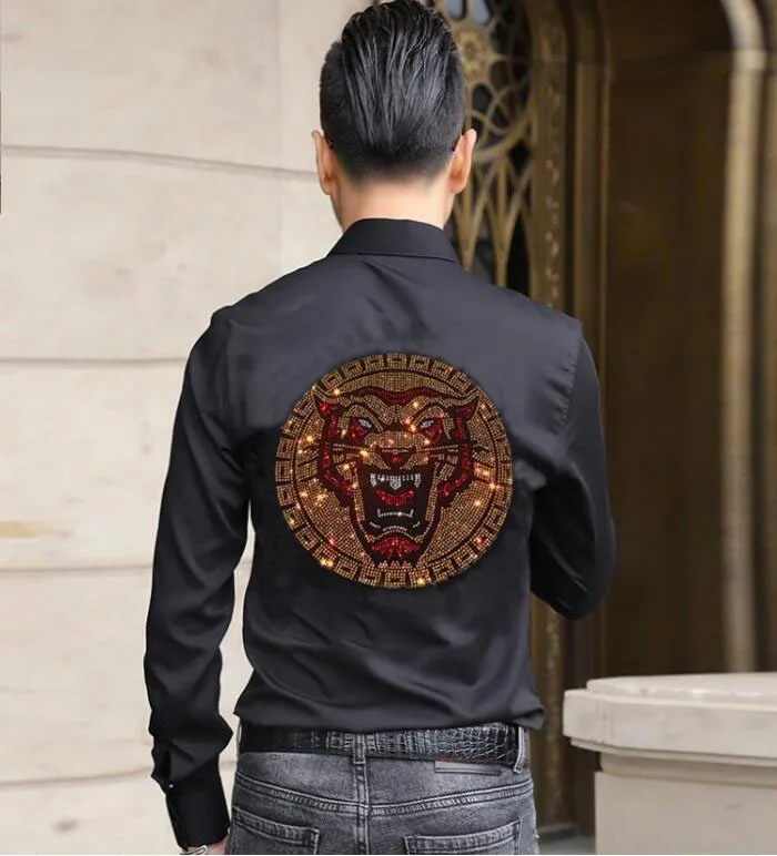 Men Rhinestones Shirt long Sleeve Diamond stone   Stylish Brand 