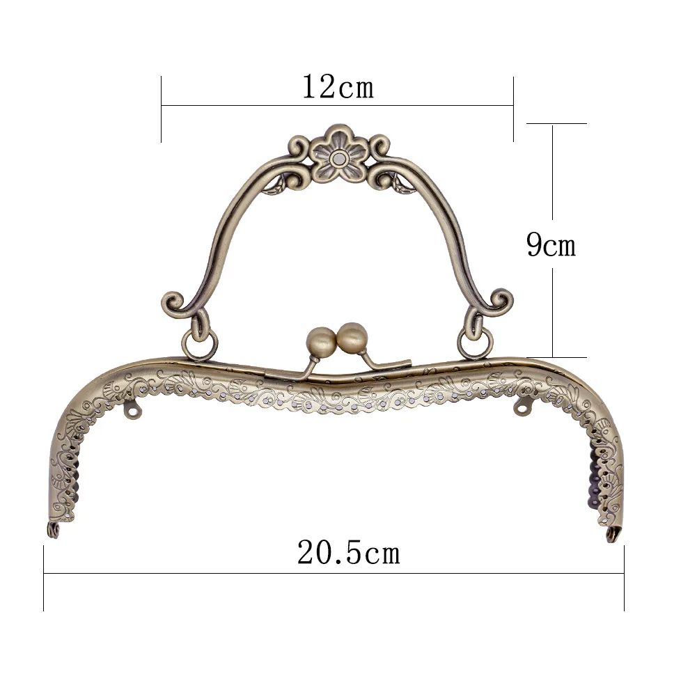 Vintage Metal Purse Frame 20.5cm Vintage Elegant Women Clutch Bag Kiss Clasp Lock with Handle DIY Hardware Accessories