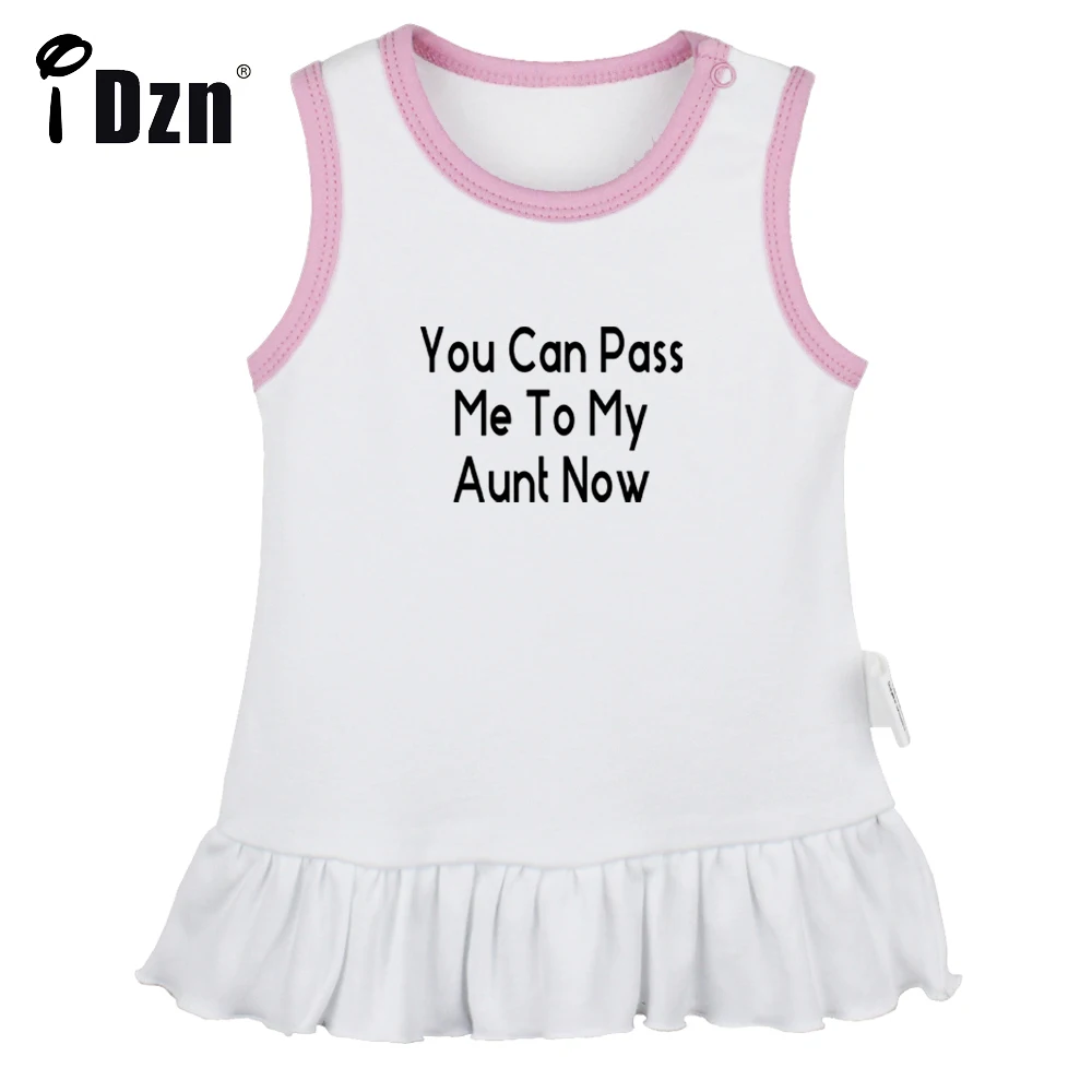 

You Can Pass Me To My Aunt Now Cute Baby Girl Sleeveless Dress Newborn Fun Art Printed Pleated Dress Vest Dresses Infant Clothes