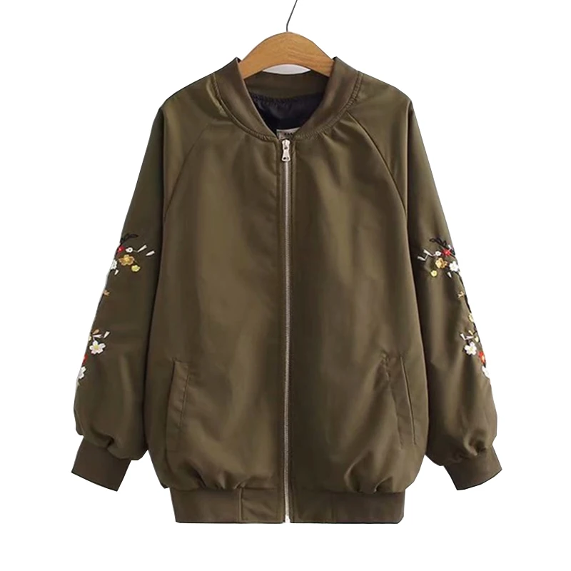 Flower Embroidered Bomber Jacket Women Spring Autumn Plus Size Zipper Baseball Uniform Coats Baggy Jackets Female Windbreaker