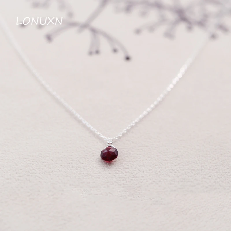 High Quality Tassels 925 Sterling Silver Water Drop Pendant with Short Chain Red Garnet Necklace Natural Stone Female Cute Gift