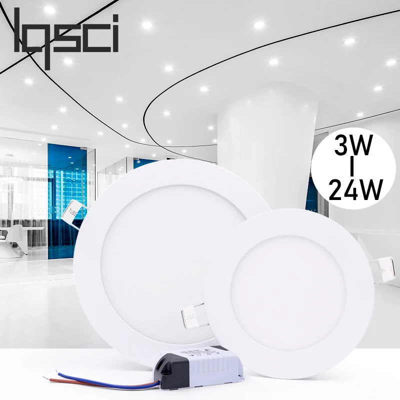 LED panel light Ultra thin Downlight lamp 3W 4W 6W 9W 12W 15W 18W 24W led ceiling recessed grid downlight slim round panel light