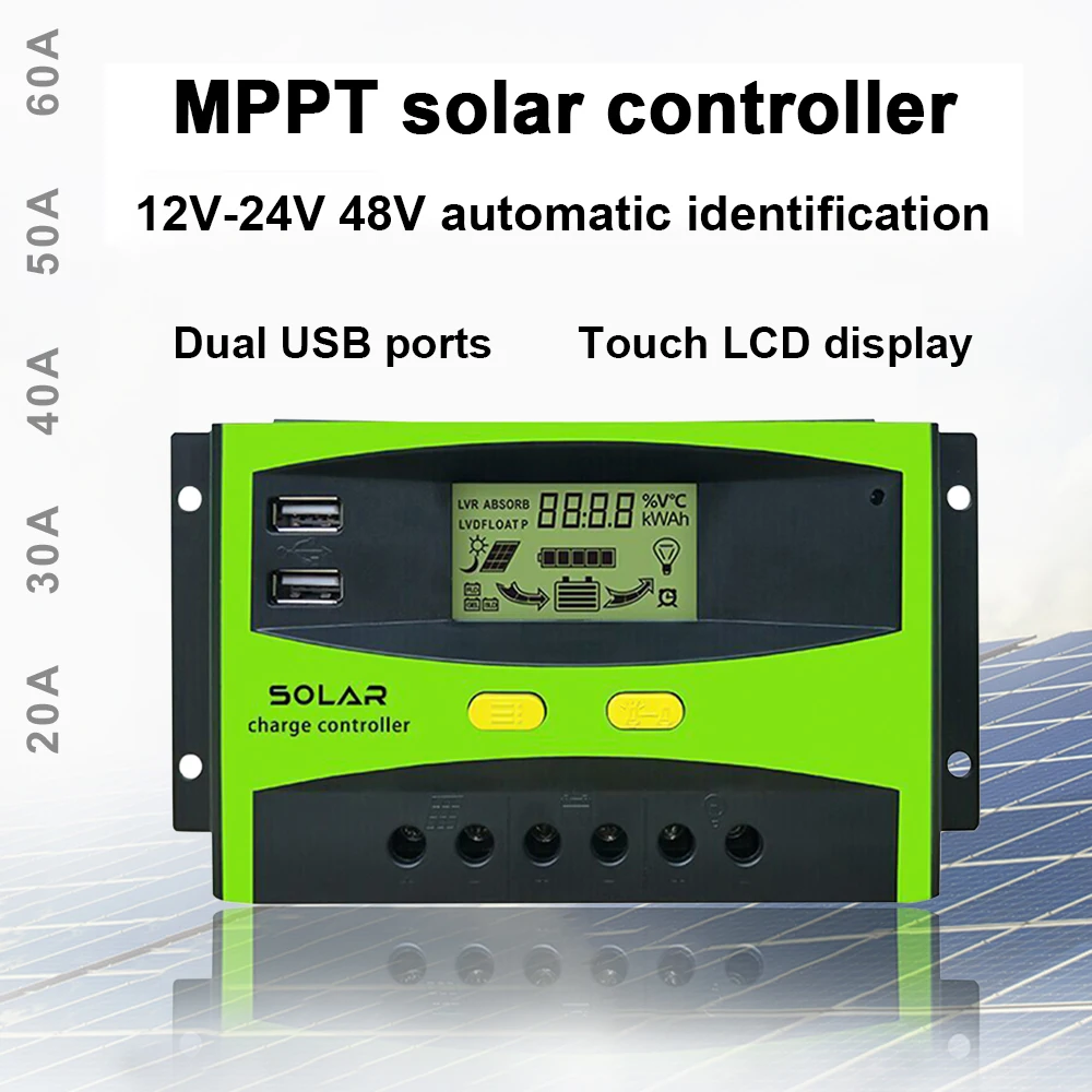 

PWM Solar Controller 20A 30A 40A 50A 60A 12V/24V/48V Automatic Recognition Automatic Universal USB Smart Charging LED Display