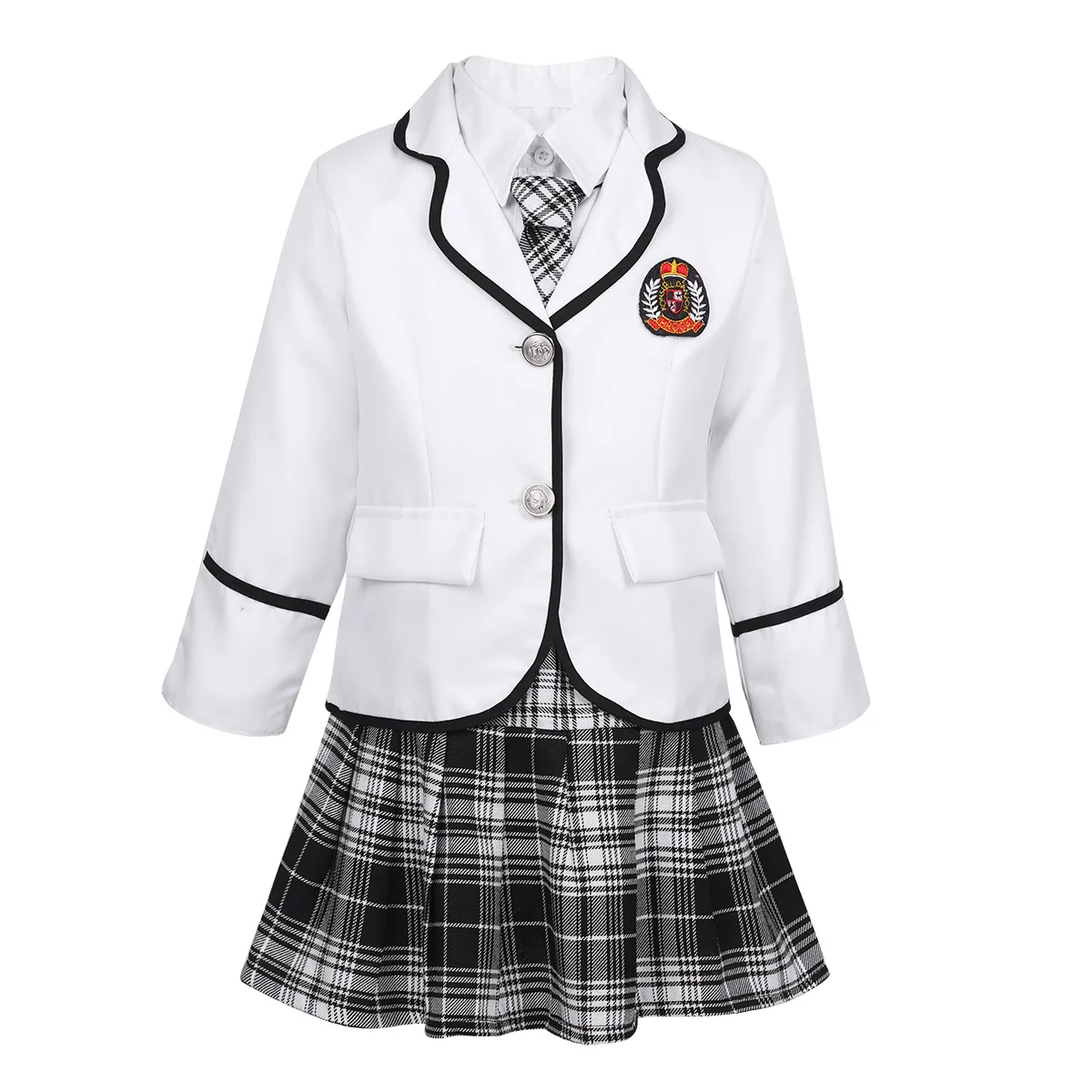 Kids Teens British Style School Uniform Coat with Shirt Tie Mini Skirt Set Child Girls Japanese Anime Cosplay Students Costume