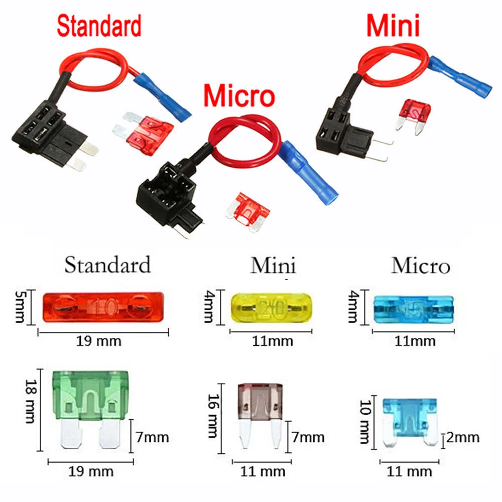 Adaptateur Micro/Mini/Standard 12V avec fil de fusible à lame 10a, adaptateur de robinet à dos de cochon