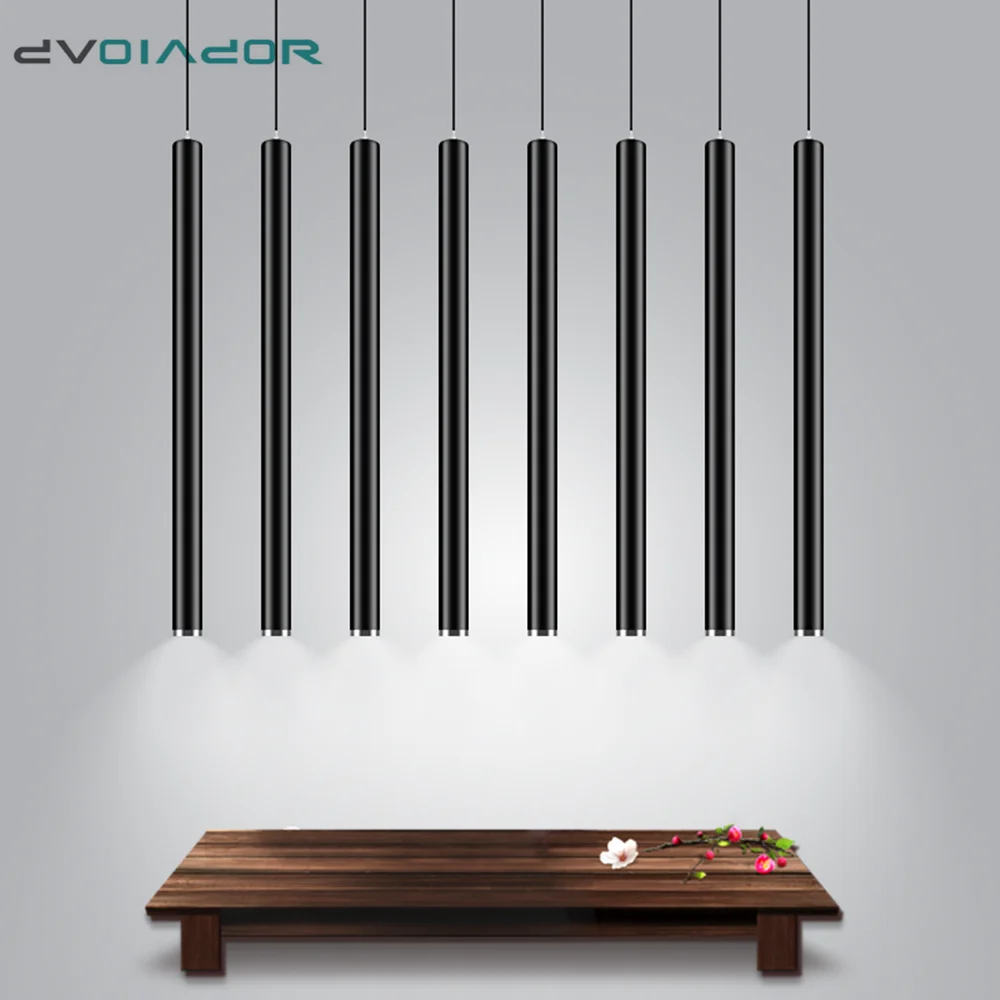 Nordic Pendant Lights Long Tube Aluminum Black  Hanging Kitchen Light Length Adjustable  Home Hotel Hall Lighting Lamp