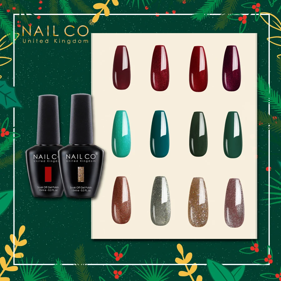 NAILCO nagellak 15 ml Kerst Groen Rood Goud Kleur Serie UV/LED Nagels Gel Ontwerp Nail Art Glitter manicure Top Base Coat