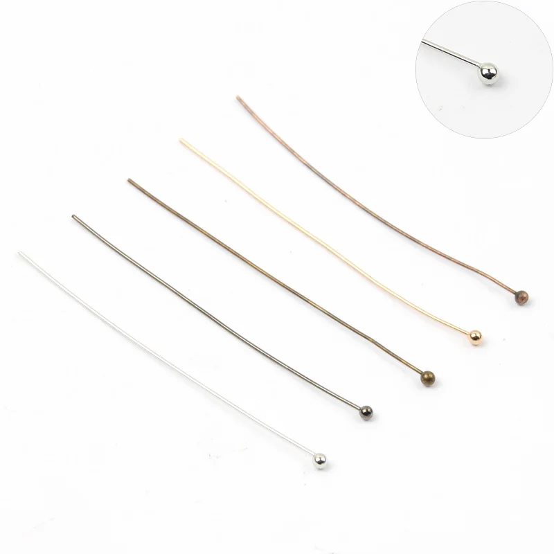 100pcs/lot 20/25/30/40/50mm Silvering Color Metal Ball Head Pins For Diy Jewelry Making Head pins Findings Dia 0.5mm Supplies