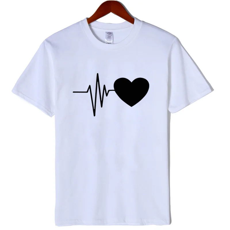 Summer Women T-shirts Printed Funny Heart Rate Creative Short Sleeve T Shirts Casual Tee 