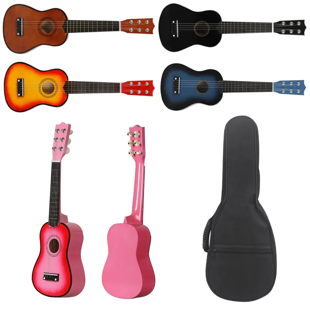 21 Inch Small Bass Acoustic Ukulele Basswood 6 Strings Hawaiian Guitar Musical Instruments Mini Guitar with Picks Gig Bag Tuner