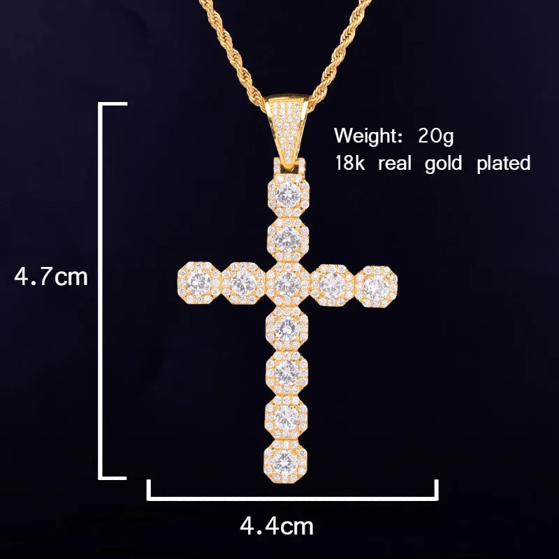 Bubble Letter Cross Necklace & Pendant Gold Color AAA Cubic Zircon Men\'s Hip Hop Rock Jewelry