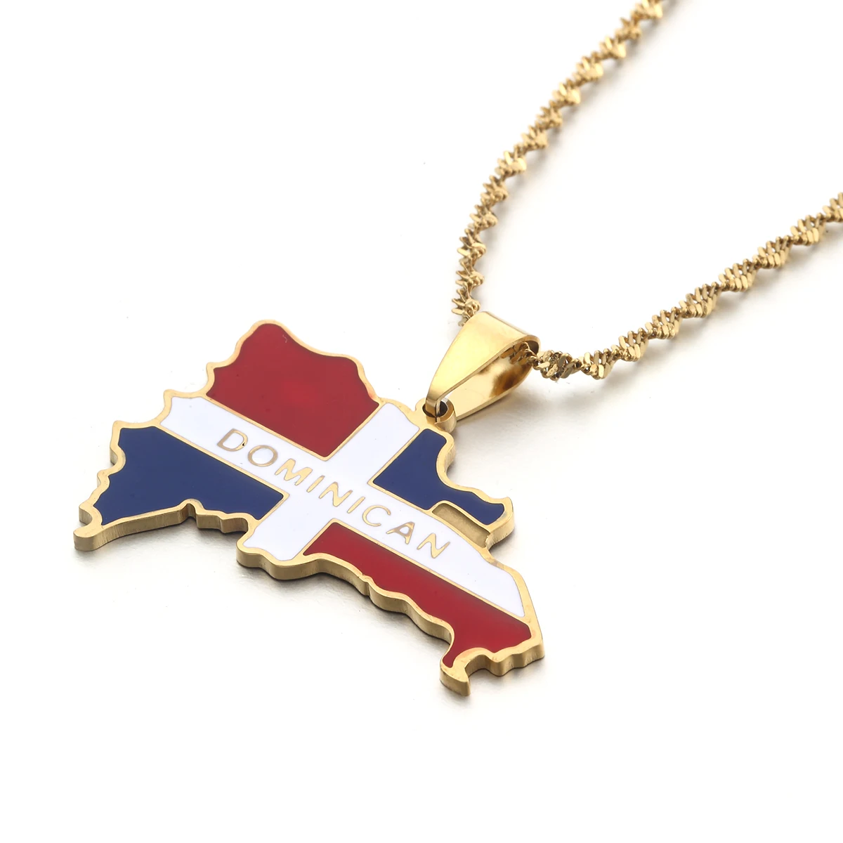 Gold Enamel Dominican Republic Map Silver Plated Pendant Necklace For Women Men Flag Of Dominica Jewelry