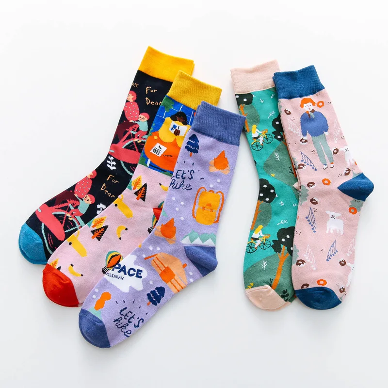 American Style Fashion Female Socks Casual Abstract Harajuku Street Hip Hop Socks Funny Happy Skateboard Colorful Women Socks