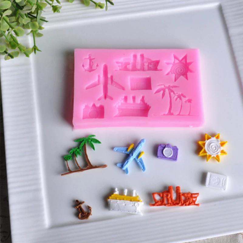 Aeroplane Palm Tree Sun Mold Fondant Cakes Decorating Tools Silicone Molds Sugarcraft Chocolate Baking Tools Cakes Gumpaste Form