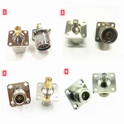 1PC N To SMA Adapter Male plug & female jack 4-holes Flange Solder Panel Mount RF Coaxial Connctors  25*25mm for Wireless