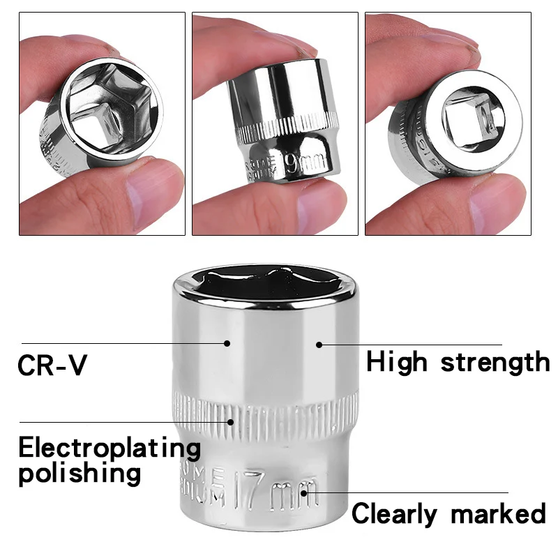 3/8 Hexagon Wrench Socket Set 6mm-24mm Sleeve heads For Ratchet Wrench Spanner 6 Point Socket Bit Adapter Car Repair Tools