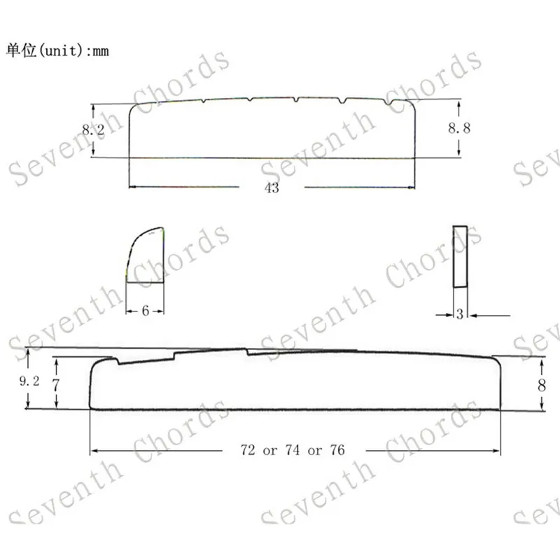 2 Stück/Set Messing Sattel und Steg für Akustikgitarre, Gitarrenzubehör, 3 Größen zur Auswahl, Musikinstrument-Zubehör – Detail 9