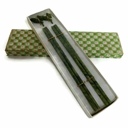 2 Pair Natural Jade Chinese Chopsticks Nephrite Spinach W+ Fish Rests Vintage